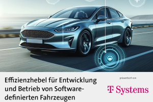 Whitepaper T-Systems - Entwicklung von Software-definierten Fahrzeugen. Im Whitepaper werden Effizienzhebel wie die Konzentration auf Kernkompetenzen, Einführung von Shared Services und kundenorientiertes Anforderungsmanagement erklärt.